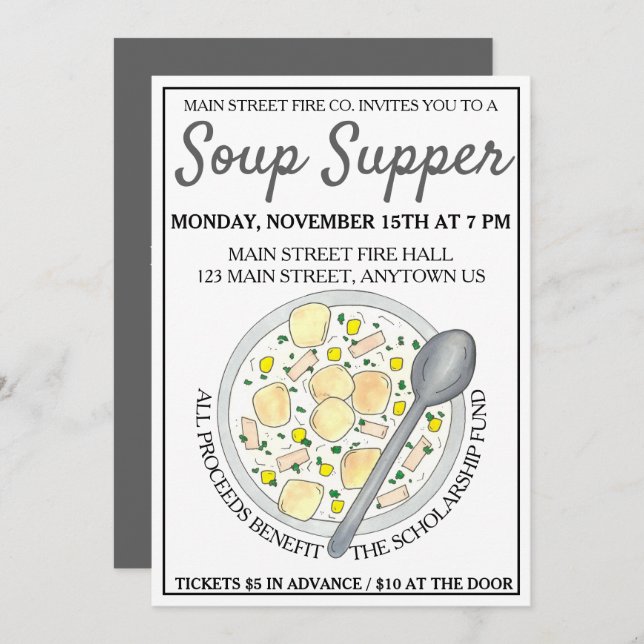 New England Clam Chowder Bowl Soup Cookoff Supper Invitation (Front/Back)