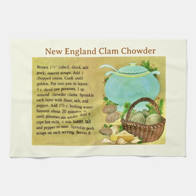 New England Clam Chowder Recipe Tea Towel (Horizontal)