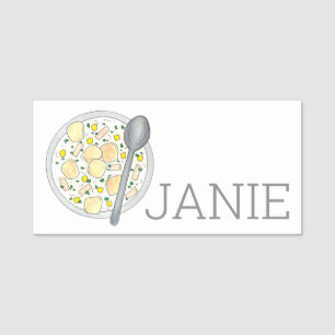 New England Clam Chowder Seafood Fish Restaurant Name Tag