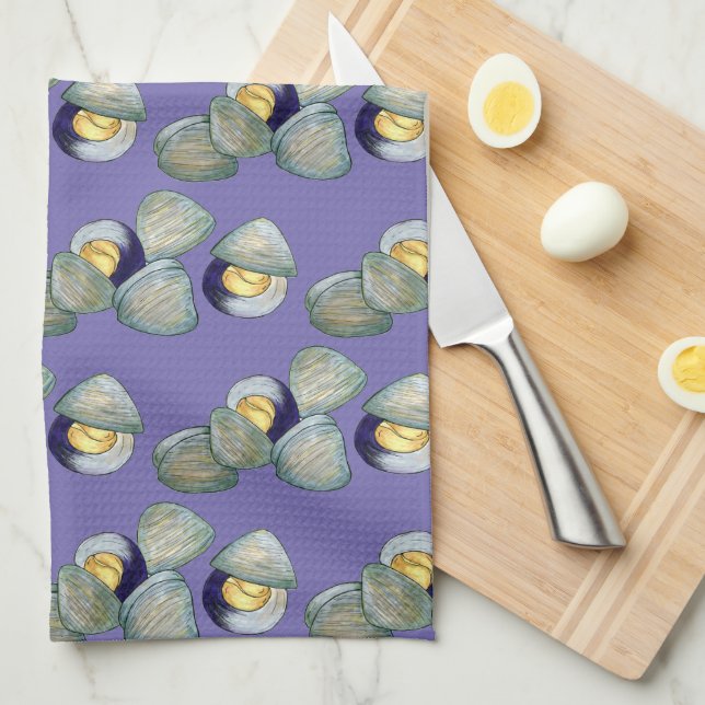New England Clams Clambake Beach Summer Seafood Tea Towel (Quarter Fold)