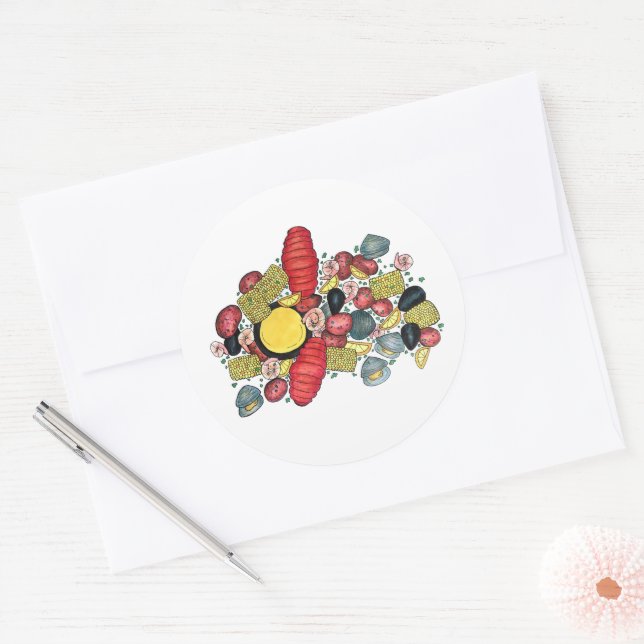 New England Clams Lobster Clambake Seafood Dinner Classic Round Sticker (Envelope)