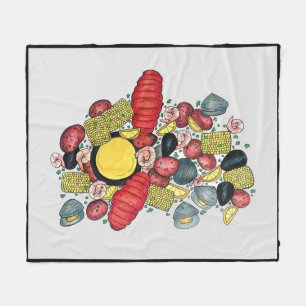 New England Clams Lobster Clambake Seafood Dinner Fleece Blanket