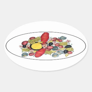 New England Clams Lobster Clambake Seafood Dinner Oval Sticker