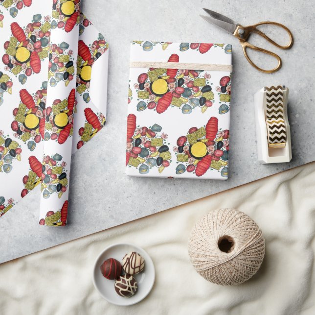 New England Clams Lobster Clambake Seafood Dinner Wrapping Paper (Crafts)