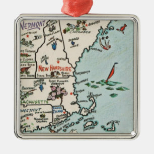 New England Coast Map Metal Tree Decoration