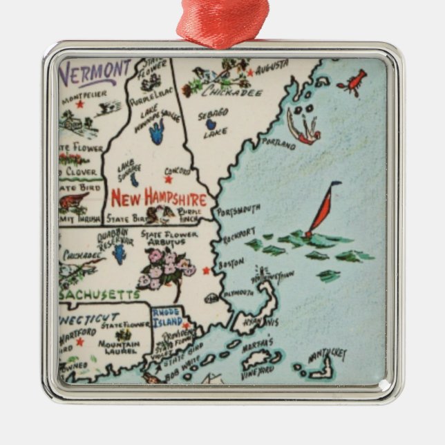 New England Coast Map Metal Tree Decoration (Front)