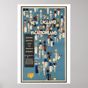 New England is Vacation Land Vintage Travel Poster