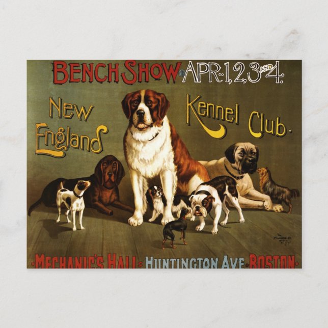 New England Kennel Club c.1890 show poster Postcard (Front)