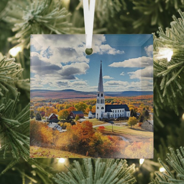 New England Landscape in Fall Glass Tree Decoration (Insitu)