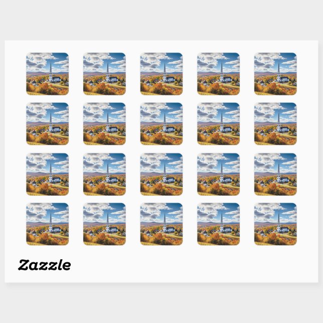 New England Landscape in Fall Square Sticker (Sheet)