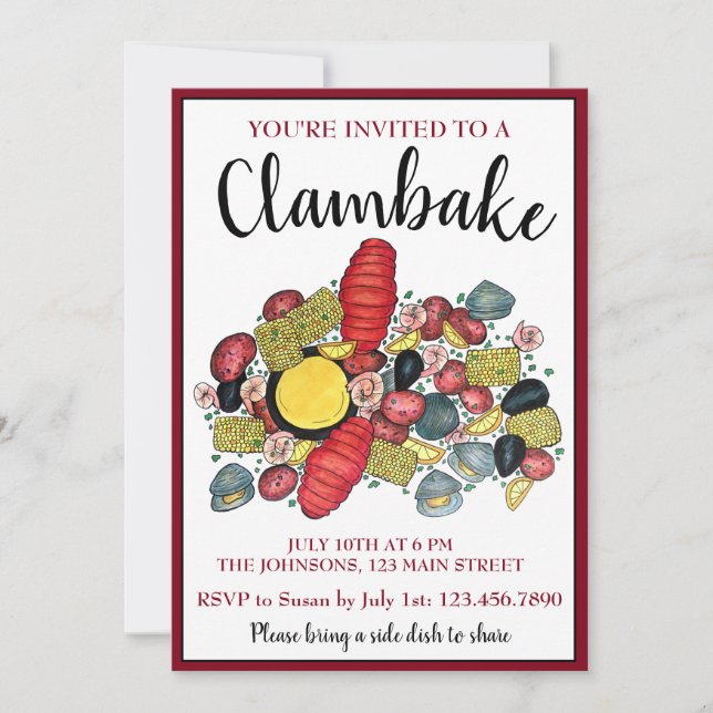 New England Lobster Boil Clambake Seafood Dinner Invitation (Front)