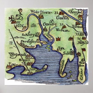 NEW ENGLAND MAP 1677 POSTER