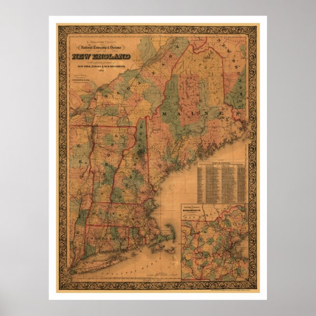 New England Railroad Map 1861 Poster (Front)