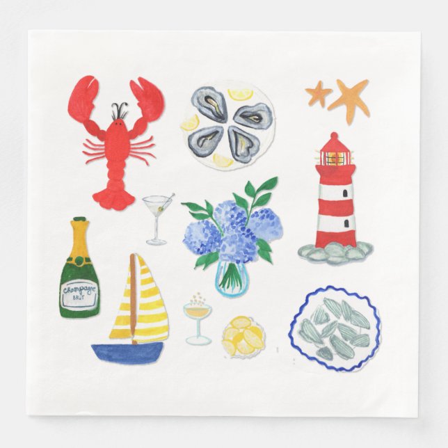 New England Seafood Themed Napkin (Front)