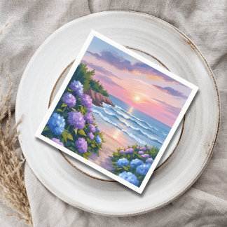 New England Summer | Hydrangea Beach Painting Napkin