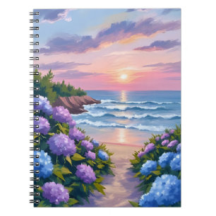 New England Summer Hydrangea Beach Painting Notebook