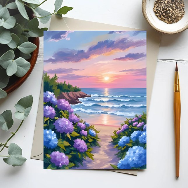 New England Summer | Hydrangea Beach Painting Postcard (Creator Uploaded)