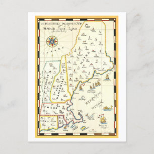 New England Summer Play Land Vintage Map Postcard