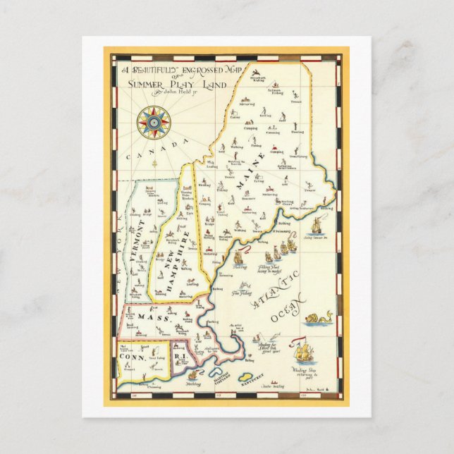 New England Summer Play Land Vintage Map Postcard (Front)