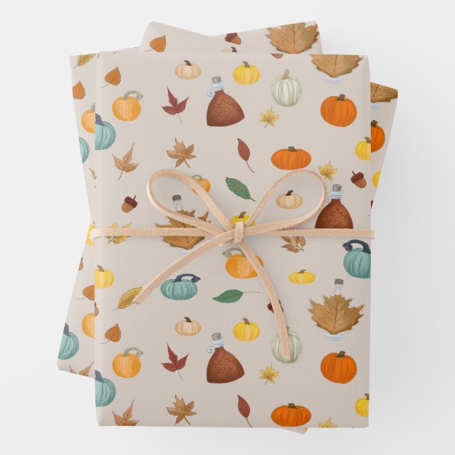New England Thanksgiving Northeast Autumn Maple Wrapping Paper Sheet (In situ)