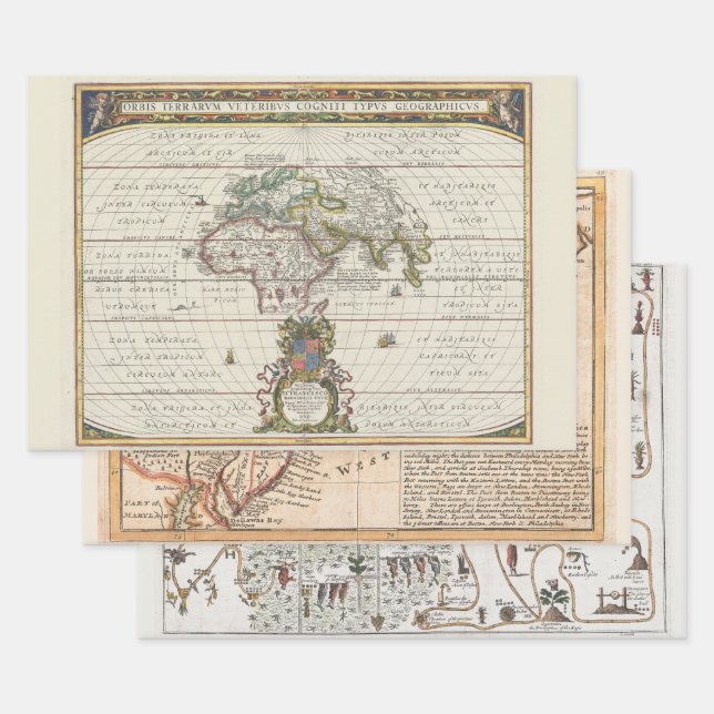 New England The World Aztec Rare Maps | Wrapping Paper Sheet (Set)