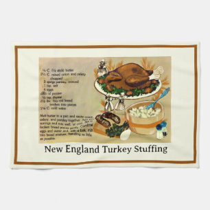 New England Turkey Stuffing Recipe Tea Towel
