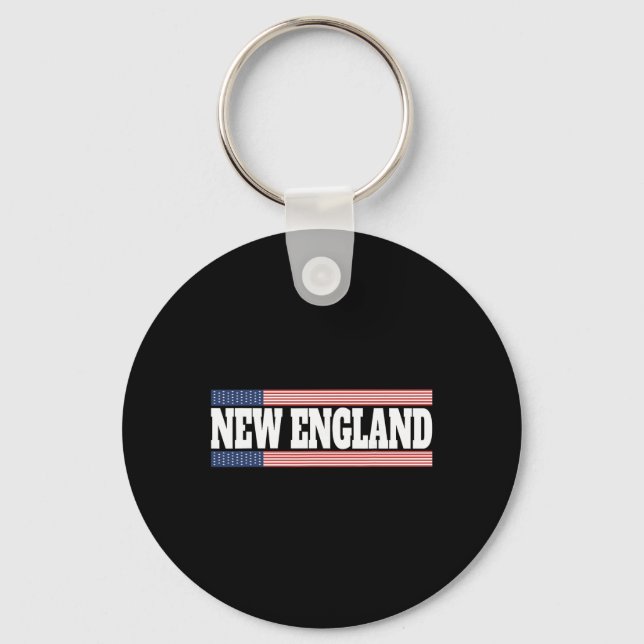 New England Usa Flag Patriotic State Varsity New E Key Ring (Front)