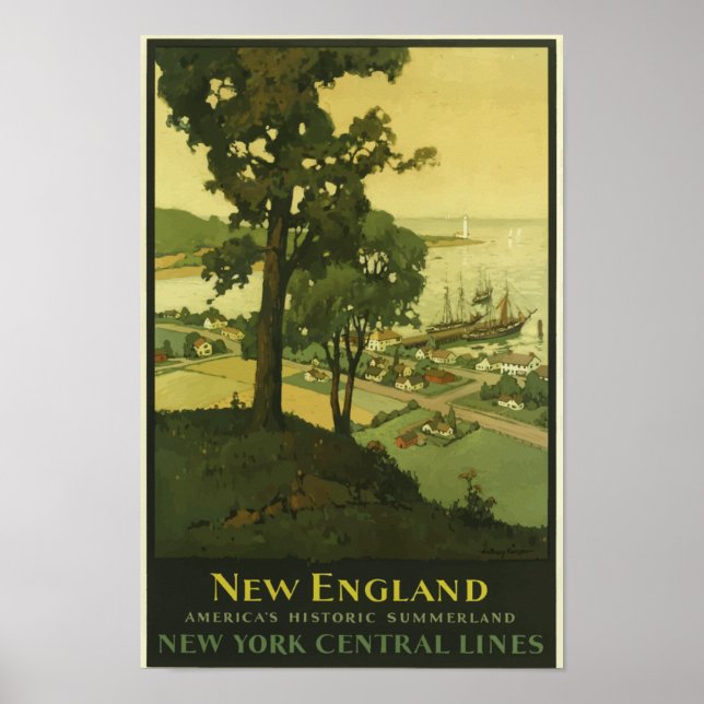 New England USA Vintage Travel Poster (Front)