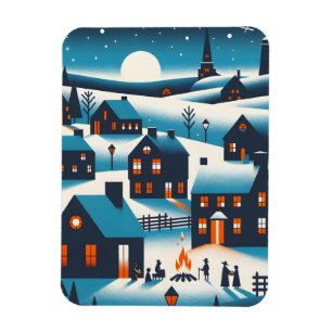 New England Village - Winter Scene Card Magnet