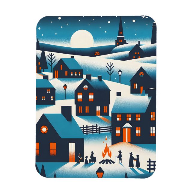 New England Village - Winter Scene Card Magnet (Vertical)