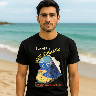 New England Vintage Art Deco Railroad Train T-Shirt