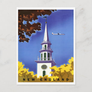 New England, watchtower, vintage airline travel Postcard