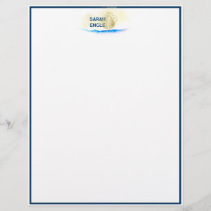 New England Watercolor Seashore Shell Custom Letterhead