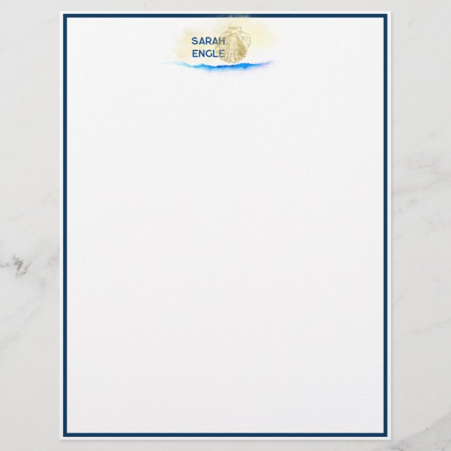 New England Watercolor Seashore Shell Custom Letterhead (Front)