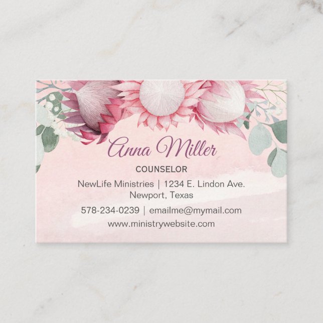 New Eucalyptus Gentle Pink Counseling Ministry Business Card (Front)