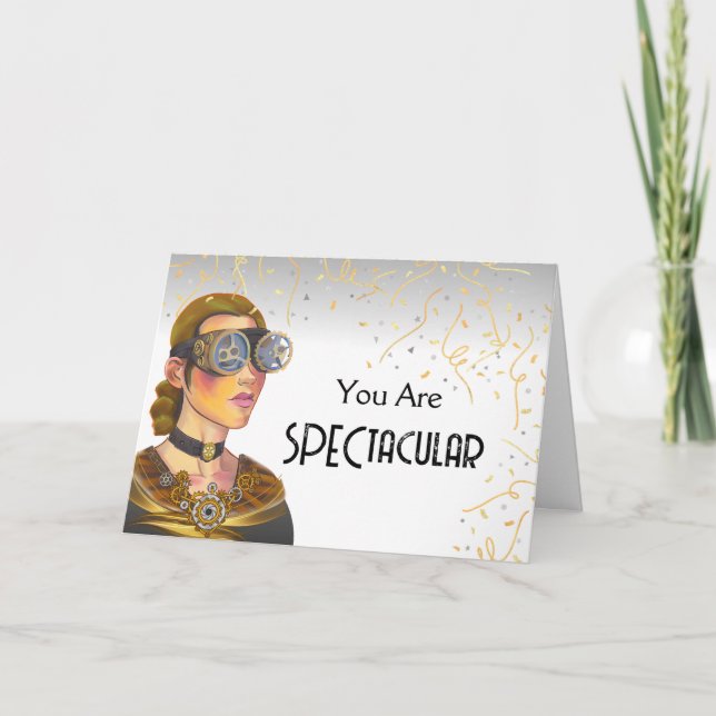 New Eyeglasses Congratulations Steampunk Lady Card (Front)