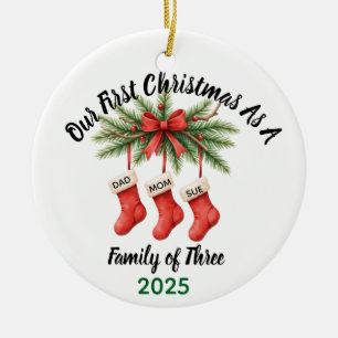 New Family of 3 First Christmas Keepsake 2025 Ceramic Tree Decoration