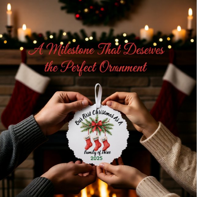 New Family of 3 First Christmas Keepsake 2025 Tree Decoration Card (Creator Uploaded)