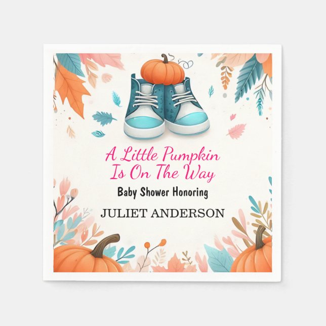 New Farm Pink Blue Boho Girl Boy Fall Baby Shower Napkin (Front)