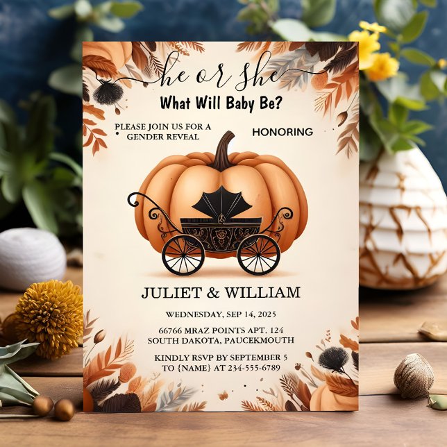 New Farm Pink Blue Fall Girl Pumpkin Gender Reveal Invitation (Creator Uploaded)