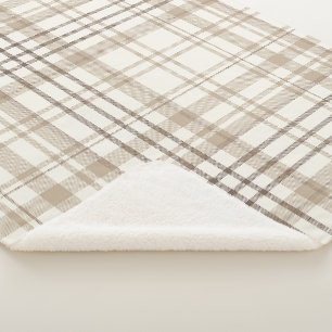 New Farmhouse Beige & Taupe Plaid Sherpa Blanket