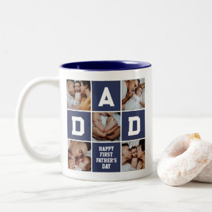 New Father First Father's Day Dad Photo Collage Two-Tone Coffee Mug