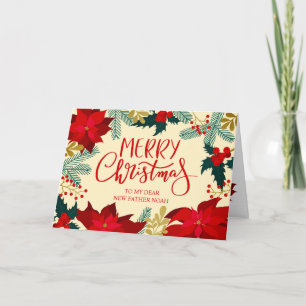 New Father Floral and Holly Merry Christmas Card