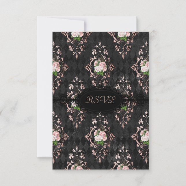 New flOral black lace ENGAGEMENT PARTY RSVP Invitation (Front)