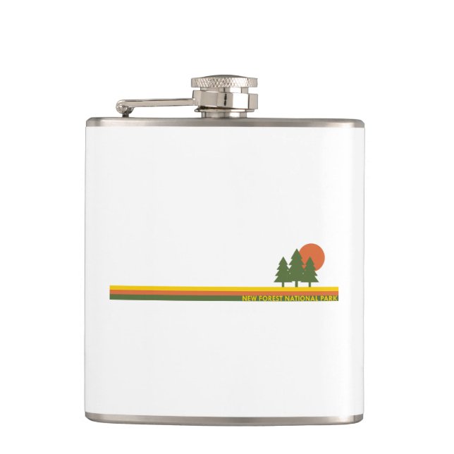 New Forest National Park Pine Trees Sun Hip Flask (Front)