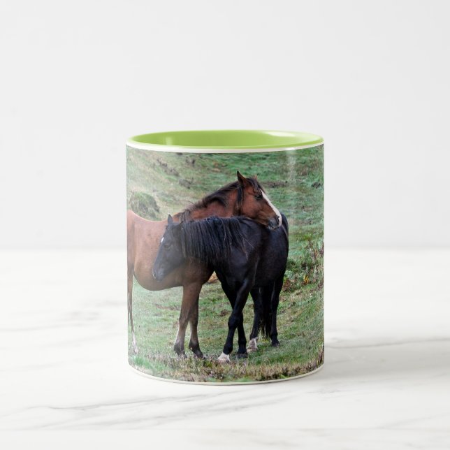 New Forest Ponies of Hampshire England Two-Tone Coffee Mug (Center)