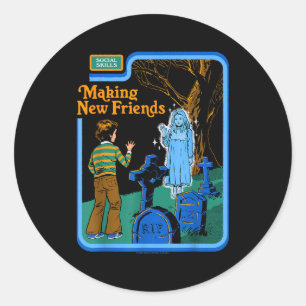 New Friends Ghost Sarcastic Retro Vintage Funny Ad Classic Round Sticker