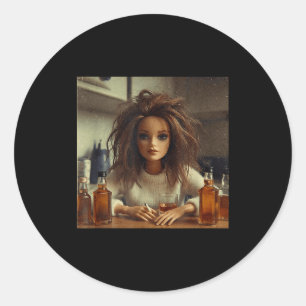 New funny distressed doll face meme classic round sticker