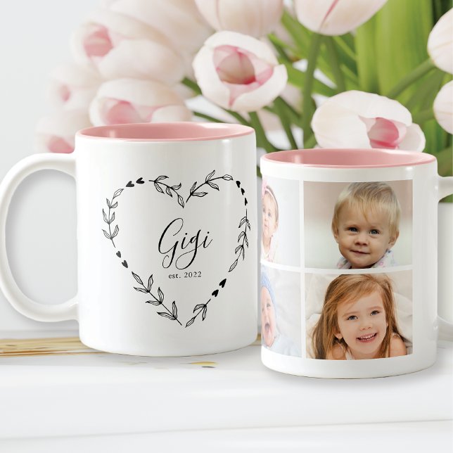 New Gigi Year Est. Four Photo Collage  Two-Tone Coffee Mug (Creator Uploaded)