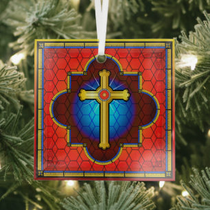 NEW Glass Cross Glass Ornament